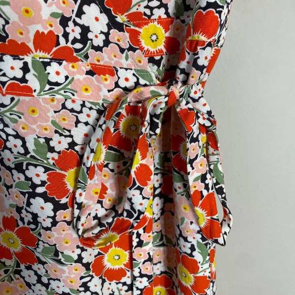 J.Crew Mercantile Short Sleeve Floral Midi Wrap Dress Women's XS Orange V-Neck - Picture 8 of 14